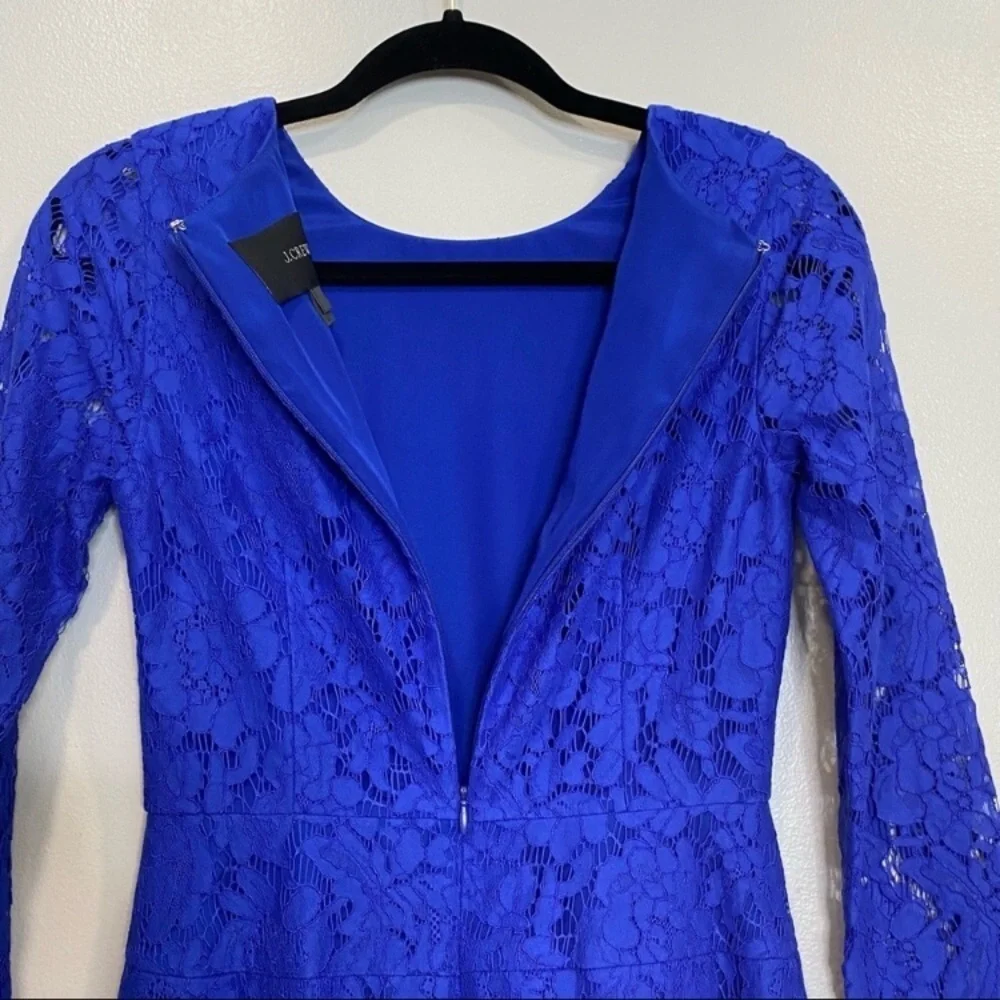J. Crew Cobalt Blue Lace Long Sleeves Ruffle Dress - Picture 5 of 15